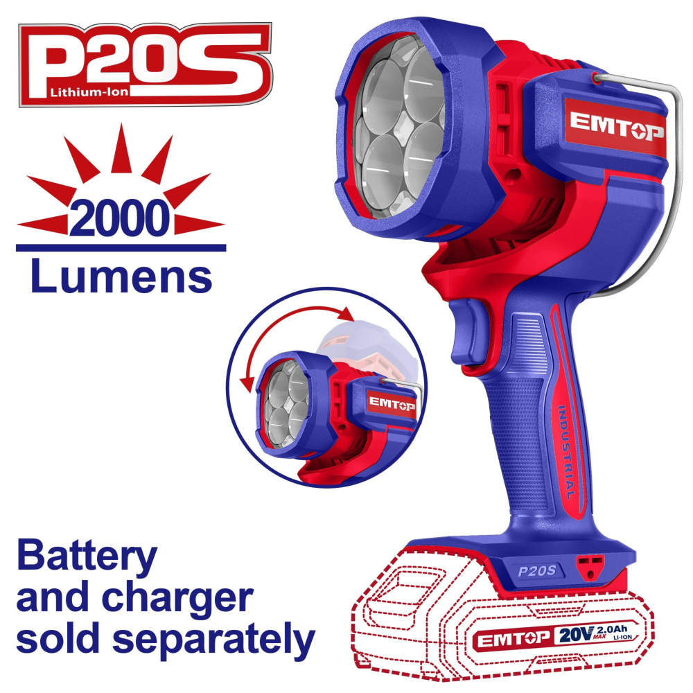 LINTERNA 20V. 2000L. de Emtop ELWLI2088