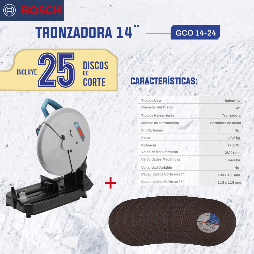 Tronzadora 14" BOSH GCO 14-24 + 25 discos de corte 14"